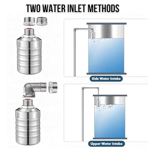 Automatic Water Float Valve, 1/2 to 3/4 Inch Connection Types, Stainless Steel 304 Fully Automatic Water Shut off Float Valve for Water Tank, Pool, Livestock Trough (2 Pack)