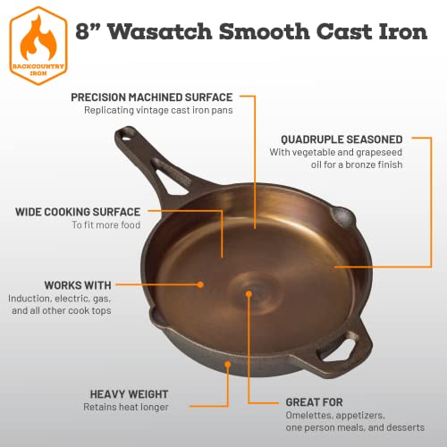 8 Inch Smooth Wasatch Pre-Seasoned Round Cast Iron Skillet - size: 8 Inch