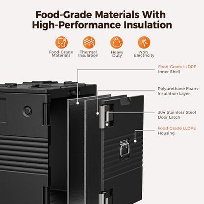 CAMMOO NSF 127QT Non-Electrical Catering Food Warmers with Casters | 304 Stainless Steel Latch, Insulated Food Carrier for 8 Full-Size Pans(NOT INCLUDED), Food Warmer Hot Boxes for Catering - size: 127Qt