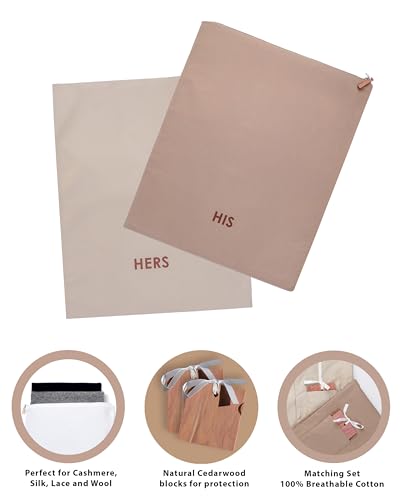Delicates, Cashmere Wool Sweater Storage Bag Pouch Set with integrated Cedar Wood (His & Hers) - style: His & Hers