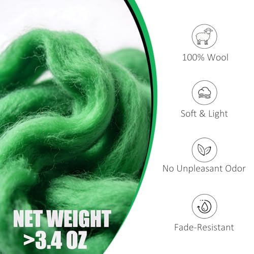 3.4oz Needle Felting Wool Jolly Green for DIY Needle Craft Enthusiasts - color: Jolly Green