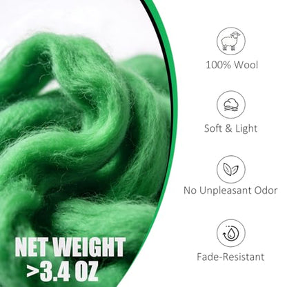 3.4oz Needle Felting Wool Jolly Green for DIY Needle Craft Enthusiasts - color: Jolly Green