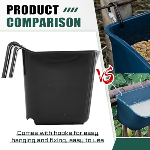 8 Pcs 15 Quart Plastic Hook Over Horse Feed Bucket for Stall Fence, Black - color: Black