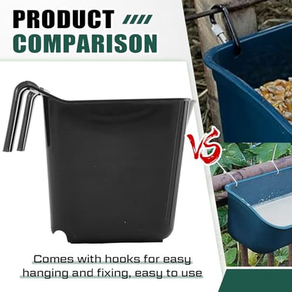 8 Pcs 15 Quart Plastic Hook Over Horse Feed Bucket for Stall Fence, Black - color: Black