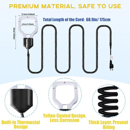 Varesee 500W Chicken Water Deicer, 50Gal for Plastic Waterer, Liverstock Water Heater, Cast Aluminum Submersible De-icer, Bird Bath Deicer with Built-in Thermostat Control
