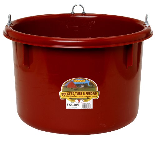 Little Giant® Plastic Round Feeder | Feed Bucket for Livestock | Ultra Durable Round Plastic Bucket | Made in USA | 8 Gallon | Burgundy - color: Burgundy