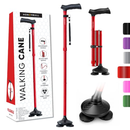 HONEYBULL Walking Cane for Men & Women, Foldable Free Standing Cane - color: Red