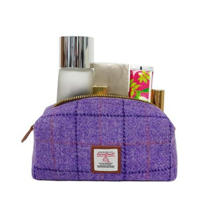 TAILORMAP Harris Tweed Wool Cosmetic Bag, Large Capacity Scottish Tartan Handmade Makeup Organizer, Stain-Resistant Travel Toiletry Pouch for Women （Purple Plaid） - color: Purple Plaid