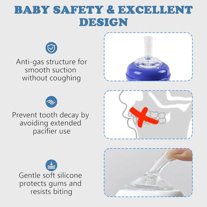 Sippy Nipples for Lansinoh Baby Bottles, Transition Cup Food Grade Silicone Soft Straw Nipple 8m+, Pack of 4 - color: Straw