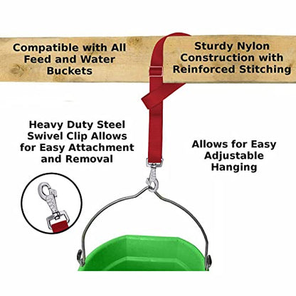 Rosemarie Horse Bucket Strap Hangers,Horse Suppliers Adjustable Nylon Straps up to 700 lbs for Hay Nets, Water Buckets,Hanging-Pratical and Easy Use(4 Pack) (Red) - color: Red