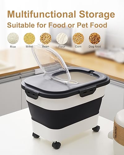 20-30 Lbs Rice Storage Container,Collapsible Food Storage Container - color: Black/20-30LBS