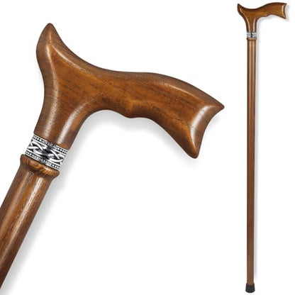 Wooden Walking Cane for Men, Ergonomic Handcrafted Cane, Ash Wood - color: Cane-B Caramel