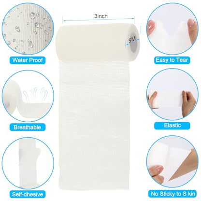 Treela 48 Pack Self Adhesive Wrap Bandage,White,3 Inches X 5 Yards - color: White, size: 3 Inch X 5 Yard
