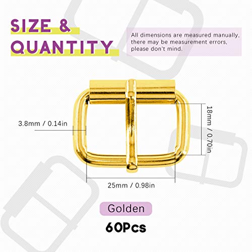 Swpeet 60Pcs 1 Inch / 25mm Heavy Duty Metal Ring Buckle Webbing Belts - color: Gold, style: Metal Roller Buckles