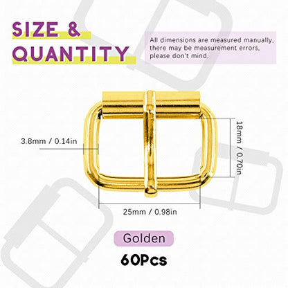 Swpeet 60Pcs 1 Inch / 25mm Heavy Duty Metal Ring Buckle Webbing Belts - color: Gold, style: Metal Roller Buckles