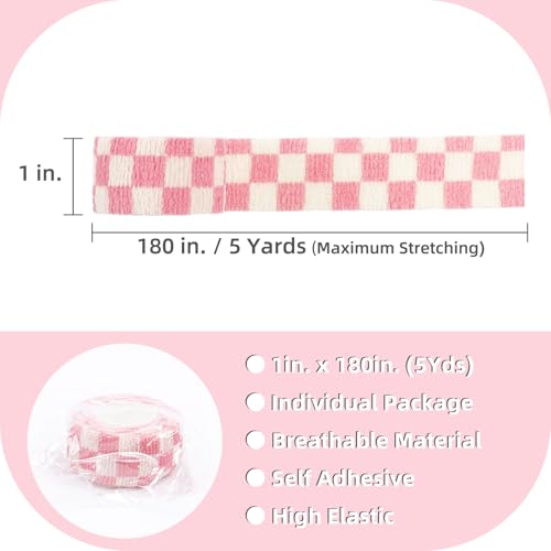 IndigoCase 12 Pack Self Adhesive Bandage Wrap 1 Inch x 5 yd Elastic Tape - color: Grid-mix, size: 1 Inch - 12 Pack