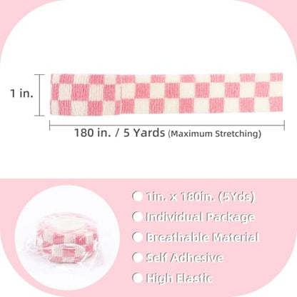 IndigoCase 12 Pack Self Adhesive Bandage Wrap 1 Inch x 5 yd Elastic Tape - color: Grid-mix, size: 1 Inch - 12 Pack