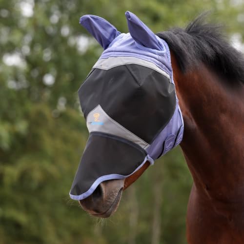 Shires FlyGuard Pro Fine Mesh Fly Mask with UV Protection Sky/Extra Extra Full/Ears and Nose - color: Sky, size: Extra Extra Full