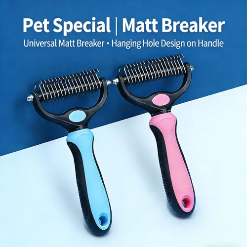 Double-Sided Dematting & Deshedding Comb for Dogs & Cats, Stainless Steel Undercoat Rake Pet Grooming Brush, Gentle Shedding Tool for Long Haired & Thick Coated Pets(Pink) - color: Pink