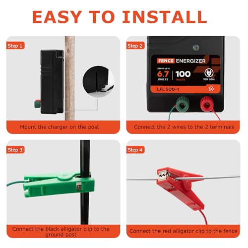 Electric Fence Charger, Electric Fence Energizer 6.7 Joule Ac Powered - size: LFL500-1
