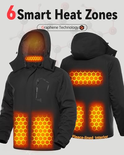 Wulcea Graphene Heated Jacket for Men Fur Lined with Large Capacity Battery Pack - color: Black Fur Lined, size: Small
