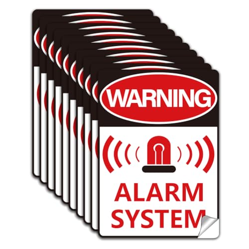 WADORN 10 Sheets Alarm Warning Sign Stickers, Alarm System Sign Decals Waterproof Self-Adhesive Vinyl Decal Security Warning Labels for Home Business Internal and External Use 7.08x5.12 Inch - style: Warning Alarm System