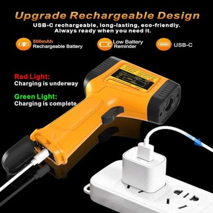 Rechargeable IR Thermometer Gun, -58°F~1472°F Non-Contact Laser Thermometer Gun, High Accuracy Digital Infrared Temperature Gun for Cooking, Griddle, Oven, Meat Food, HVAC, Automotive, Industrial Use - color: Orange