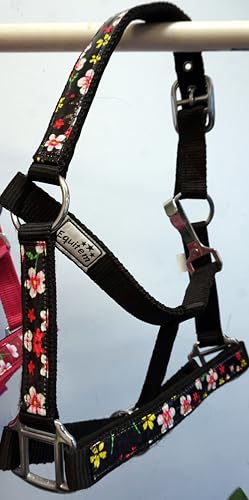 2 Ply Nylon Pony Halter with Flower Design Tape Accent - color: Black
