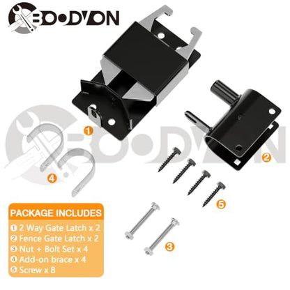2 Way Gate Latch, Heavy Duty Lockable Two Way Farm Gate Latch for Metal Tube Gates, Livestock, Horse Corral, Ranch, Stable, Self-Locking Fence Gate Hardware, 2 Pack