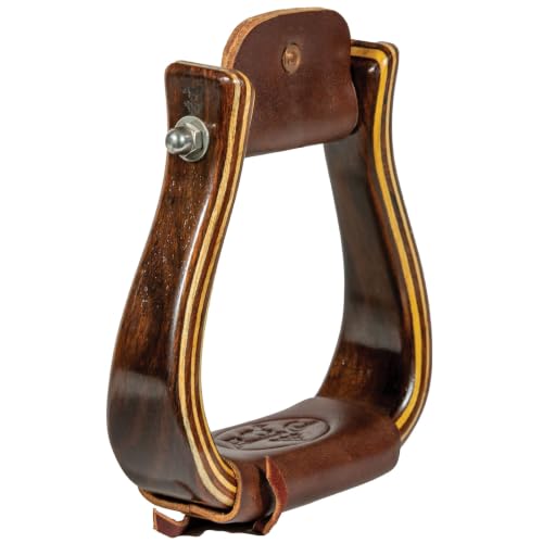Professional's Choice Wood Horse Riding Stirrups | Leather Tread, Stainless Steel Hardware, Smoothed Edges, Glossy Western Finish - color: Dark Wood, size: 2"