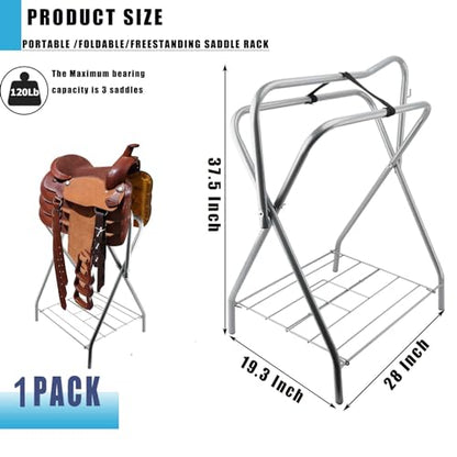 Saddle Rack Portable Folding Horse Saddle Stand for English and Western Saddles,28" L x 19" W x 37.5" H,Silver - style: 1PCS Silver