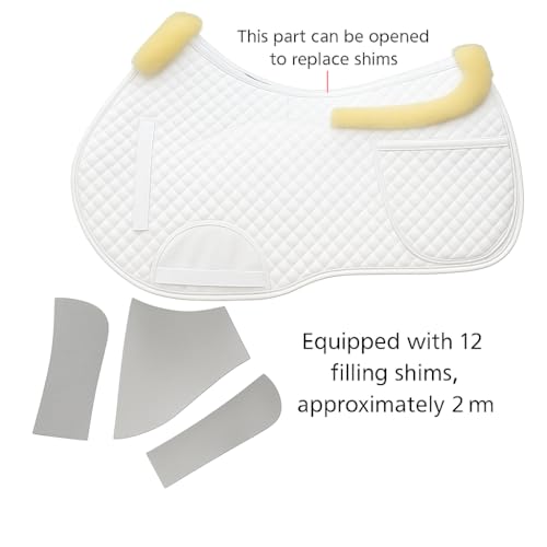 Universal English Saddle Pad with Adjustable Shims, Faux Shearling Trim, Plush Faux Wool, 3D Cooling & Non-Slip Tech. Ideal for Dressage, Jumping & Training. Machine Washable - color: White