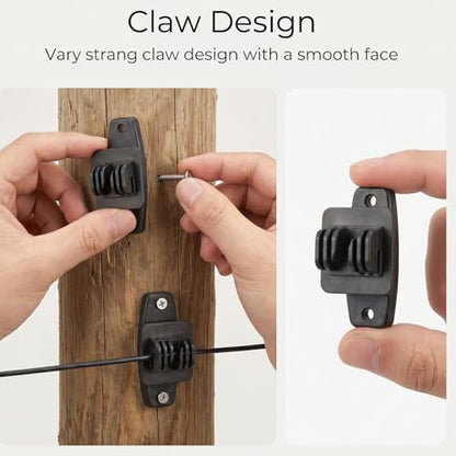 10 Pack Wooden Post Claw Insulators, Electric Wire Fence Insulators Electric Fence Accessories, Nail Wood T Post Nail on Insulator for Farm Heavy Duty Fencing Wire Polywire, Black