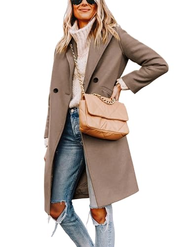 Hooever Women's Wool Coat Notch Lapel Double-Breasted Peacoat - color: Camel, size: X-Small