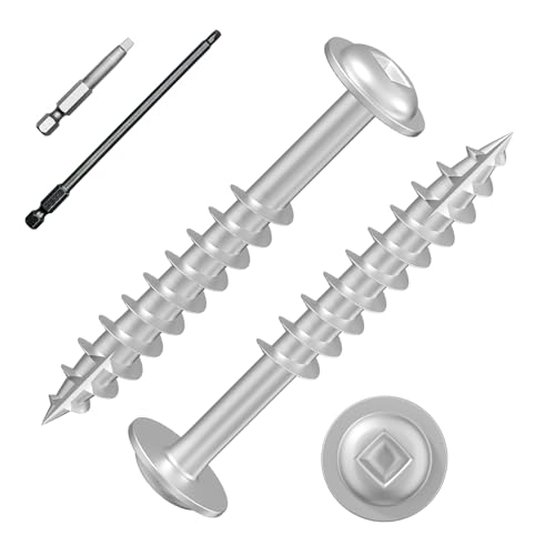 Wensilon (Silver) Pocket Hole Screws # 8 * 1-1/2" 120pcs 1lbs Square Hole Wood Screws and Round Head Square Hole self Tapping Screws are Suitable for Wooden use.150MM,60MM Drive bit Included. - color: Silver, size: 8*1-1/2"