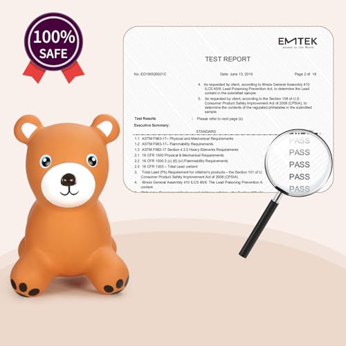 INPANY Bouncy Bear Hopper for Toddlers, Gifts Toy for Kid, Pump Included | Eco-Friendly PVC, Low Center Gravity, Cute Cartoon Design, Load 100 Lbs, Learn & Exercise & Active Fun, Gifts for 1-3 Kids - color: Brown Bear