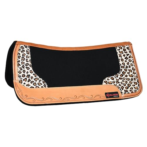 HILASON Western Wool Felt Horse Saddle Pad W/Distressed Wear Leather | for Horses