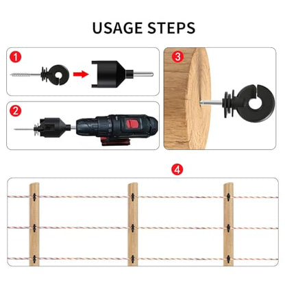 100-Pack Wood Post Screw-in Electric Fence Ring Insulators with Tool