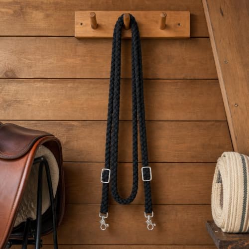 CHALLENGER Roping Knotted Horse Tack Western Barrel Reins Nylon Braided 8 Ft. Purple Snaps 60709 - color: Black
