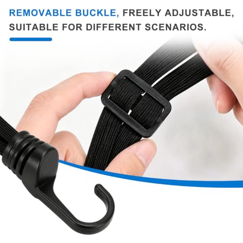2PCS Motorcycle Helmet Rope, 23.6" Flat Adjustable Bungee Cords with 2 Hooks, High Retractable Elastic Rope Strap Heavy Duty Tie Downs for Dirtbike Motorbike Helmet Luggage
