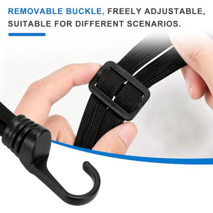 2PCS Motorcycle Helmet Rope, 23.6" Flat Adjustable Bungee Cords with 2 Hooks, High Retractable Elastic Rope Strap Heavy Duty Tie Downs for Dirtbike Motorbike Helmet Luggage