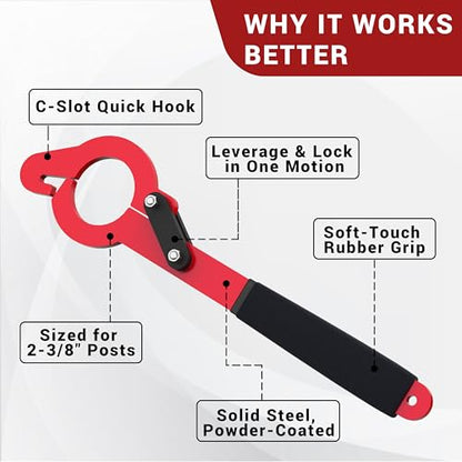Chain Link Fence Stretcher Tool, Fits 2-3/8" OD Posts, Wire Puller Stretcher & Fence Tensioner for Woven Wire Fence, 9” Pull Range, One-Person Operation, 1 Pack - color: 1 Pack, size: 2-3/8'' OD
