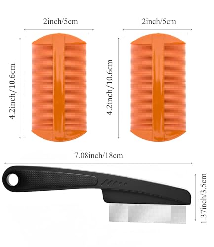 Dandruff Comb Removal Steel Fine Tooth Scalp Detox Hair Care Tool 3PC | Build Up Flakes Lice Comb, Stainless Steel Teeth, Self Cleaning, Anti Slip Handle, for Women Men Kids, Black+ Orange - color: Black+Orange