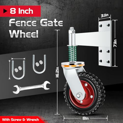 8 Inch Heavy Duty Fence Gate Wheel 600lb Capacity for Metal Tube Gates | 360 Degree Rotation Spring Loaded Caster Includes Screws and Screwdriver Durable Wheel for Smooth Gate Operation (Silver) - size: 8INCH SILVER