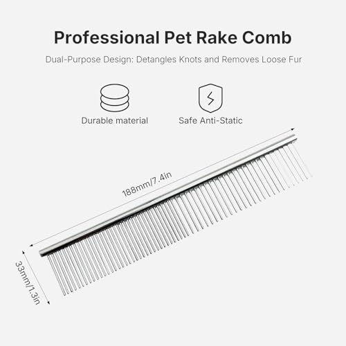 Stainless Steel Pet Grooming Comb, Grooming Tool for Dogs and Cats, Removes Knots & Tangles, 7.5 Inch