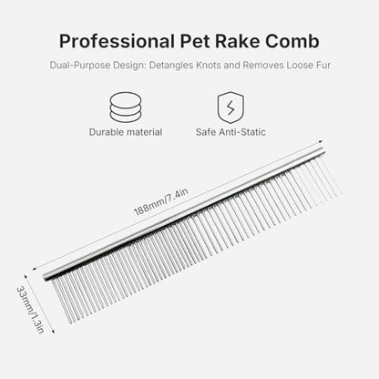 Stainless Steel Pet Grooming Comb, Grooming Tool for Dogs and Cats, Removes Knots & Tangles, 7.5 Inch