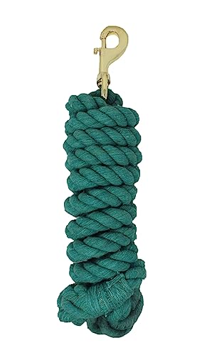 Horse 10' Soft Round Braided Cotton 5/8" Lead Rope with Brass Bolt Snap 605MI02TR - color: Turquoise/Brass