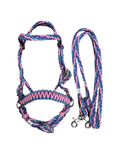 pony bitless bridle horse tack side pull hackamore light pink lilac and turquoise in small pony and large pony size