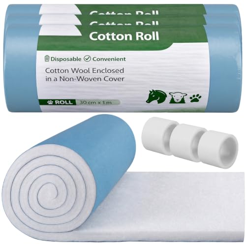 Supervitae 3 Rolls Cotton Wound Dressing High-Absorbency Wrap Roll 11.8" x 40" Veterinary Soft and Absorbent Cotton Easy to Tear for Bandaging Healing and Wound Protection