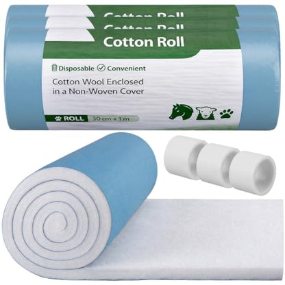 Supervitae 3 Rolls Cotton Wound Dressing High-Absorbency Wrap Roll 11.8" x 40" Veterinary Soft and Absorbent Cotton Easy to Tear for Bandaging Healing and Wound Protection